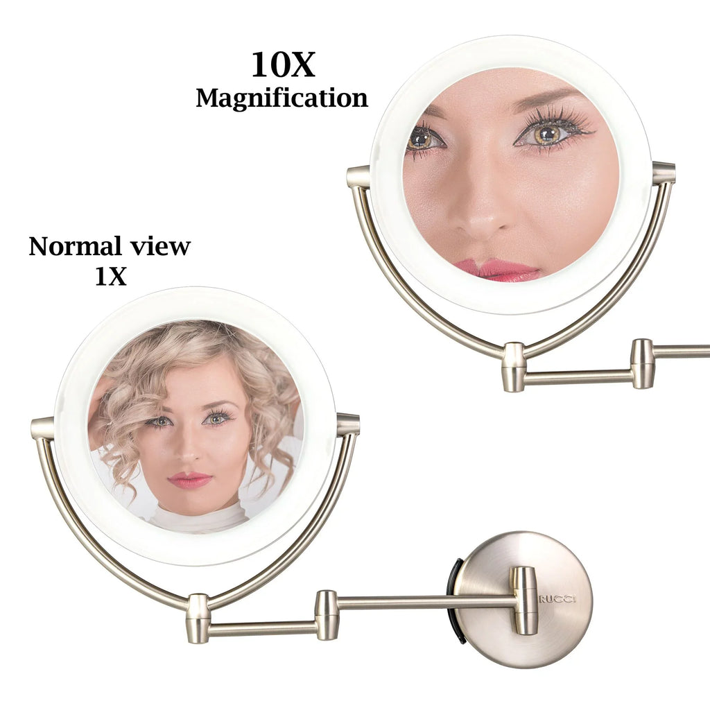 1x & 10x Magnifying Lighted Makeup Vanity Mirror with 3 Touch, 3 Tones, AC Adapter & Battery. Rucci M1000 13.5 in