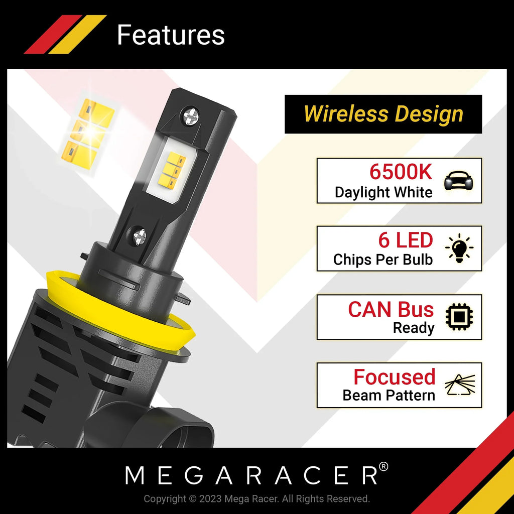 Mega Racer  328d xDrive Wireless H11 H8 H9 H16 LED Headlight Bulbs 6500K Cool White 12V 50W 12000LM  328d xDrive 2014 2015 2016 2017 2018 14 15 16 17 18 Fog Light Automotive Replacement
