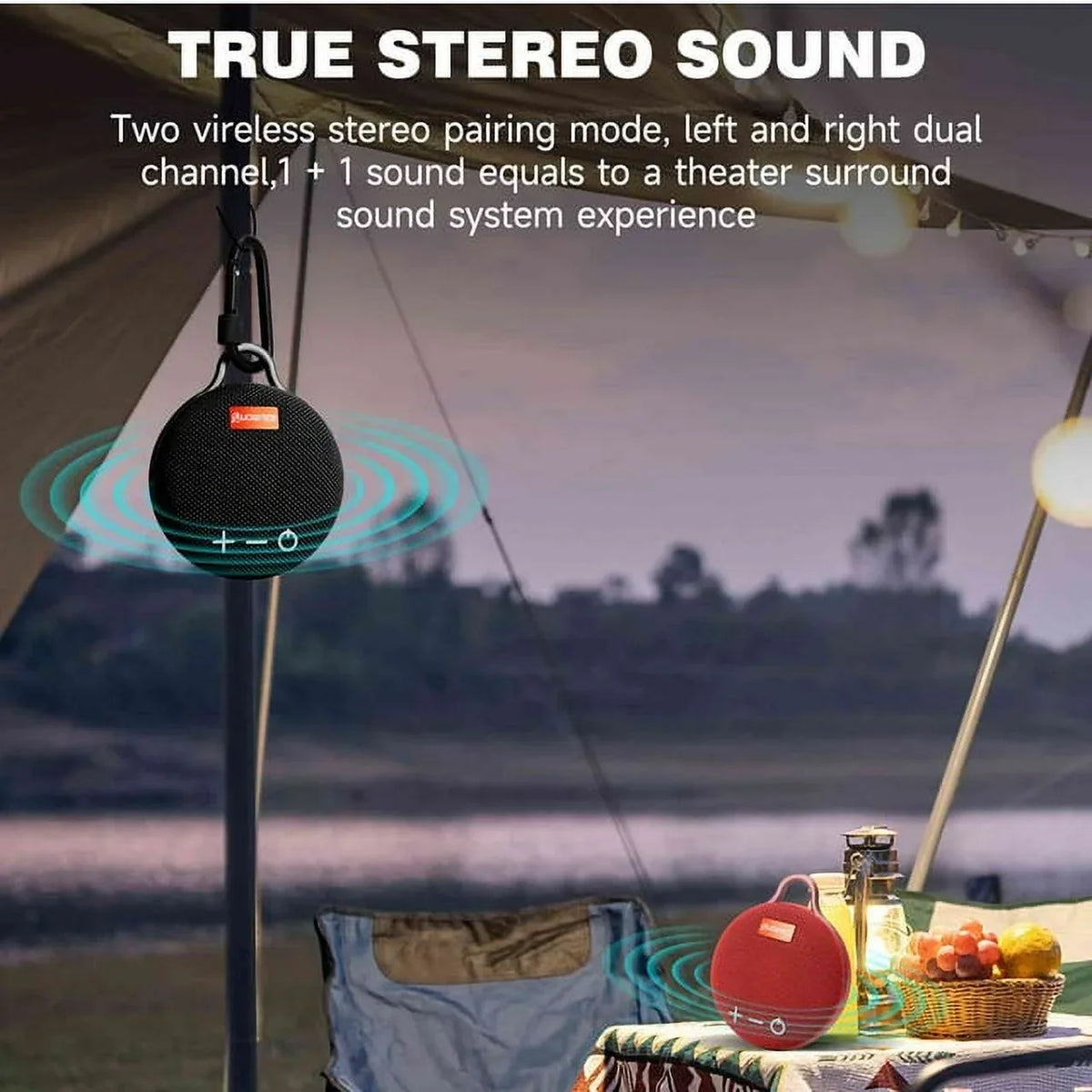 UrbanX Bluetooth 5.0 Speaker with Clip, 20H Playtime, Compact Speaker with Big Sound, Punchy Bass, Wireless IPX7 Waterproof Speaker for  Tab P11 Gen 2 & Beach, Pool, ship, Biking Black 2 Pack