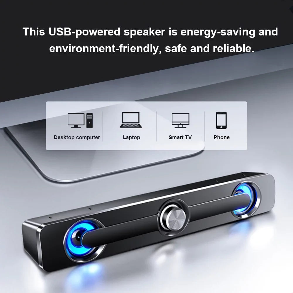 Carevas V-111 Computer Speaker USB Wired Powerful Bar Stereo Subwoofer Bass Speaker Surround Sound Box for PC Laptop Phone Tablet MP3 MP4
