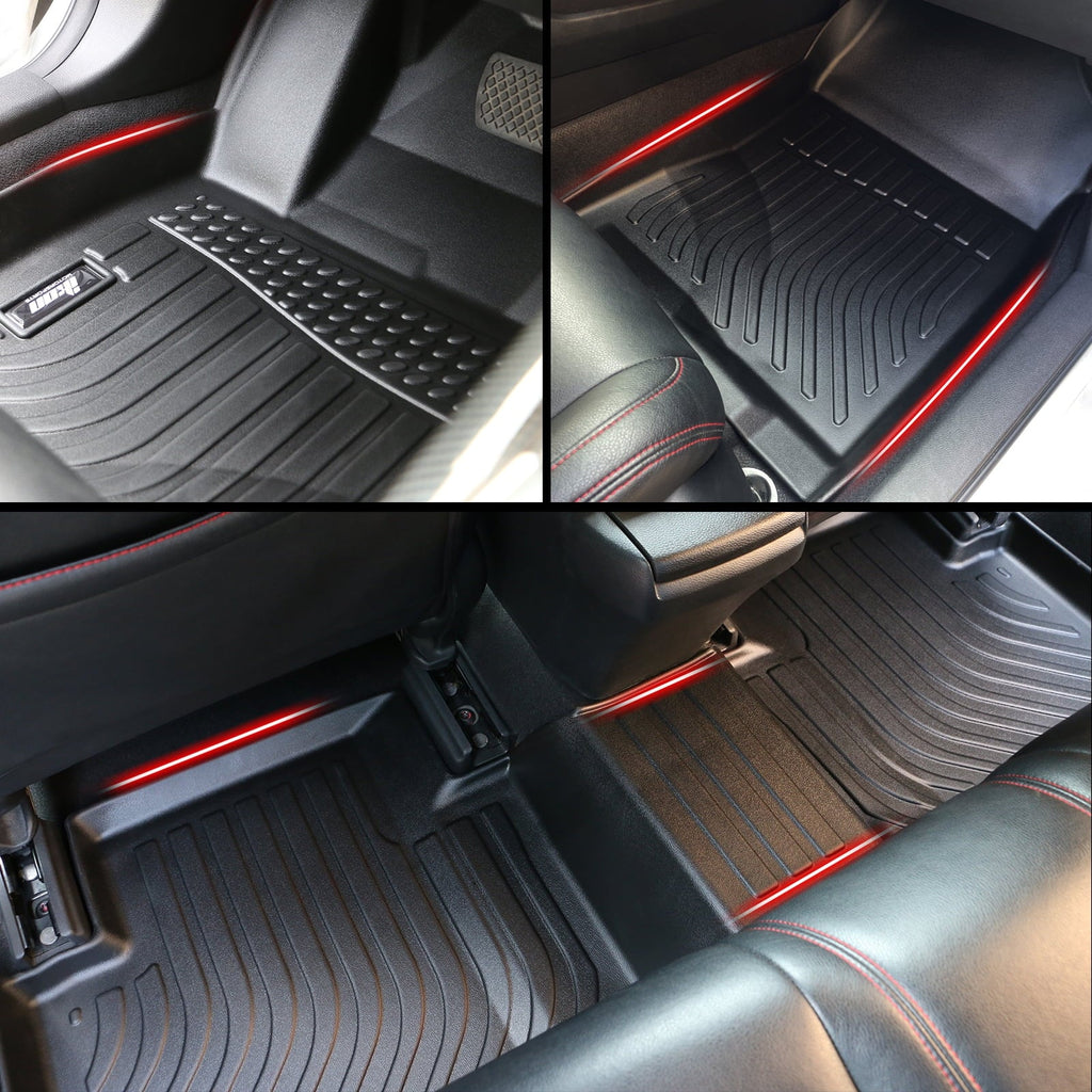 Ikon Motorsports 3D TPE Floor Mats + Trunk Mat, matching with 2022-2024 Honda Civic Black All climate Waterproof Anti-Slip Floor Liners Front & 2nd Row Full Set Interior Storage shield Accessories