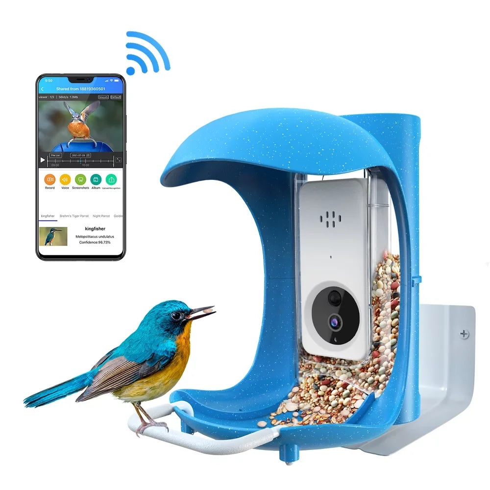 Outdoor Smart Bird Feeder, Wild Bird Feeder with Camera, App Notification, AI Recognition , Automatic Bird Sensing, Bird House+ Rechargeable Battery