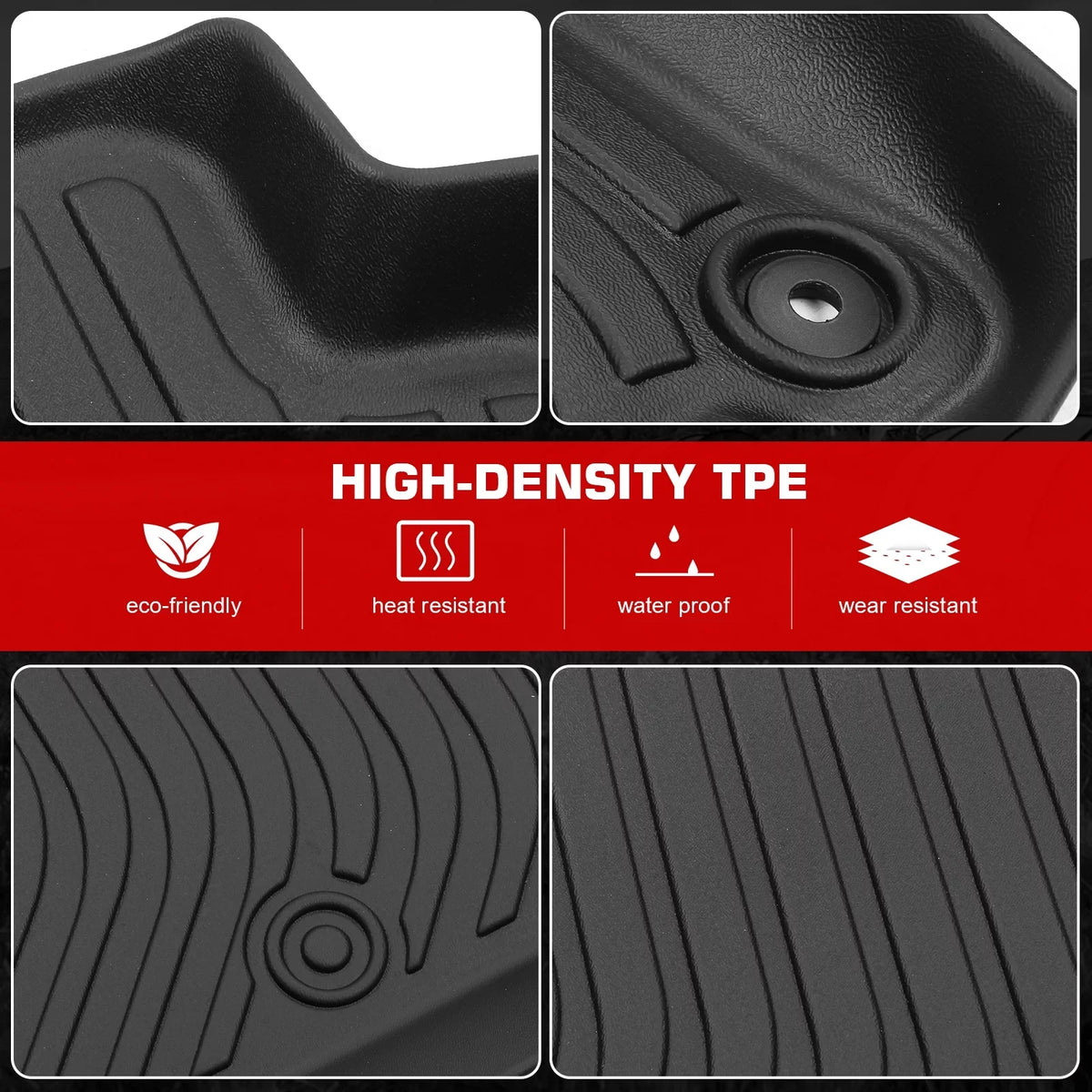 Ikon Motorsports 3D TPE Floor Mats + Trunk Mat, matching with 2022-2024 Honda Civic Black All climate Waterproof Anti-Slip Floor Liners Front & 2nd Row Full Set Interior Storage shield Accessories