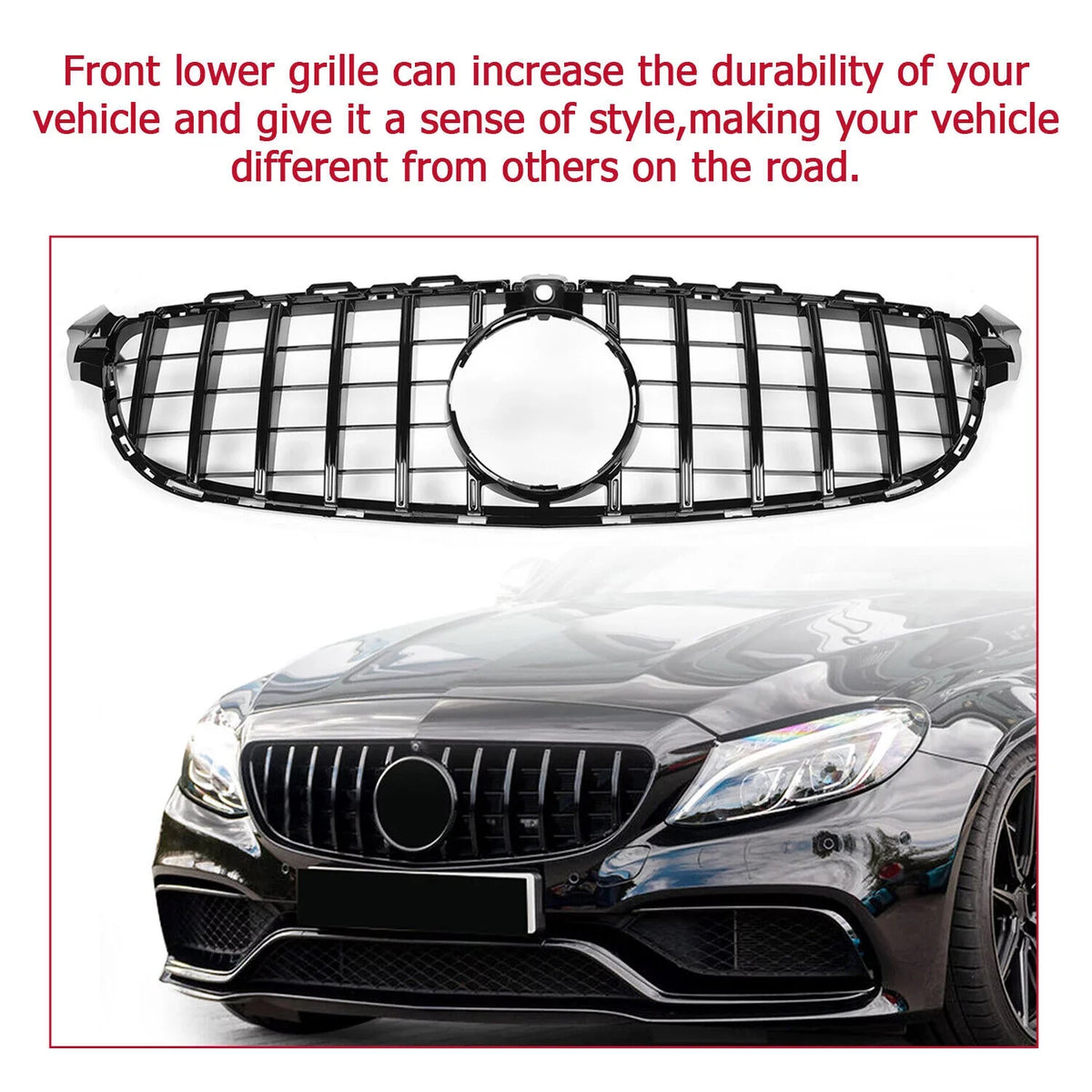 Kojem Front Bumper Grille for 2015 2016 2017 2018 Mercedes Benz W205 C63 AMG S Black Painted for Both with Or without Camera Model shield