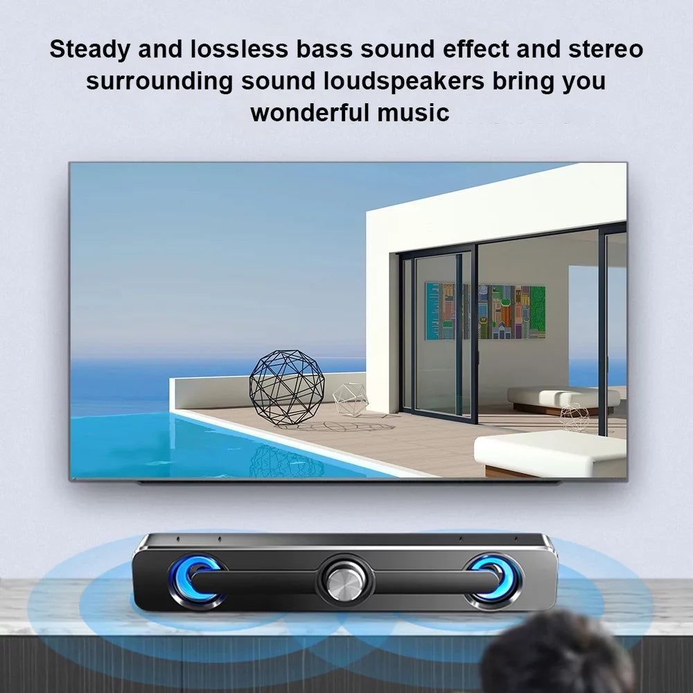 Carevas V-111 Computer Speaker USB Wired Powerful Bar Stereo Subwoofer Bass Speaker Surround Sound Box for PC Laptop Phone Tablet MP3 MP4