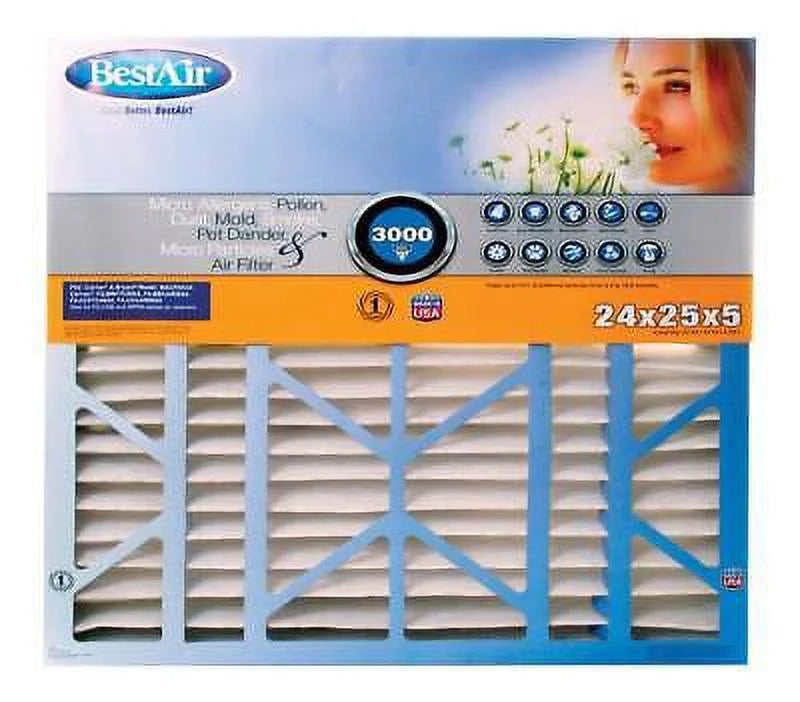 D 13 MERV Pleated Air Filter (Pack of 2). H X 5 in. W X 25 in. BestAir 24 in