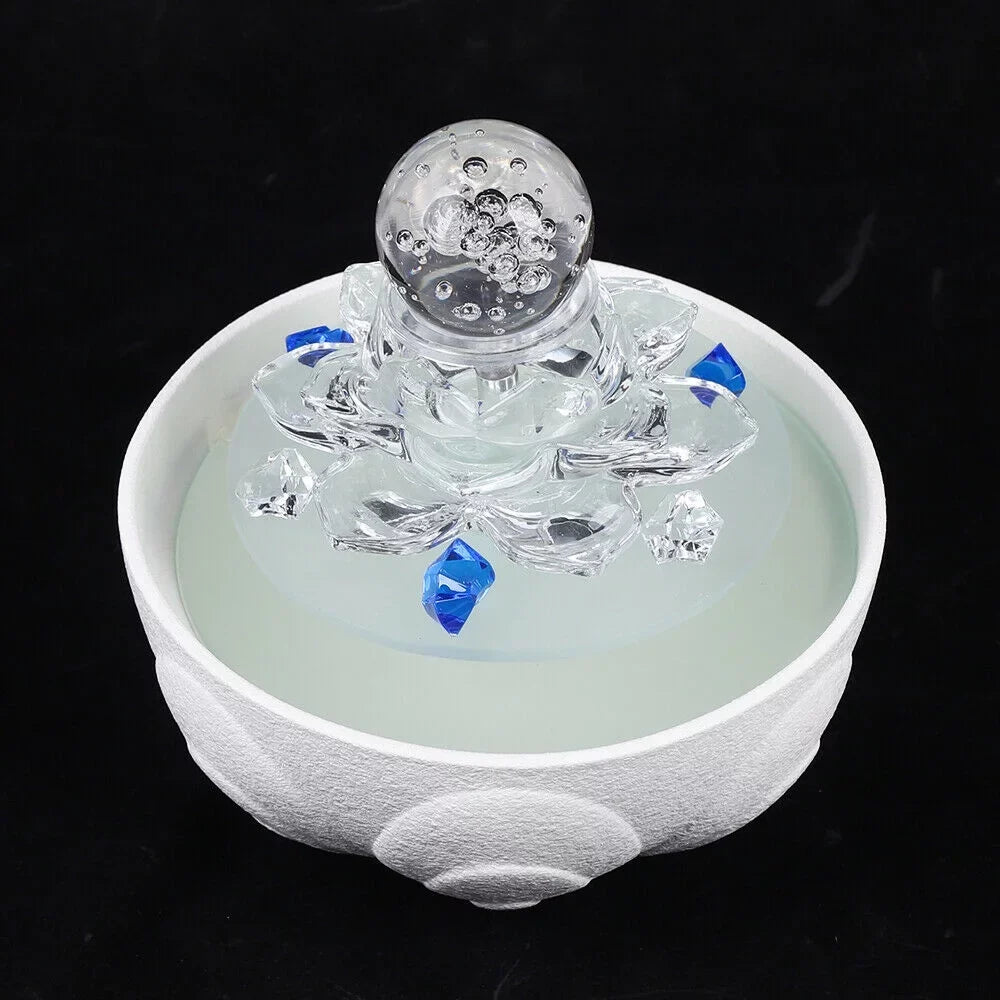Desktop moisture Fountain, Teahouse Desktop White Crystal Lotus Fountain Ornament Flowing liquid Decor Office Waterfall Tabletop Fountain