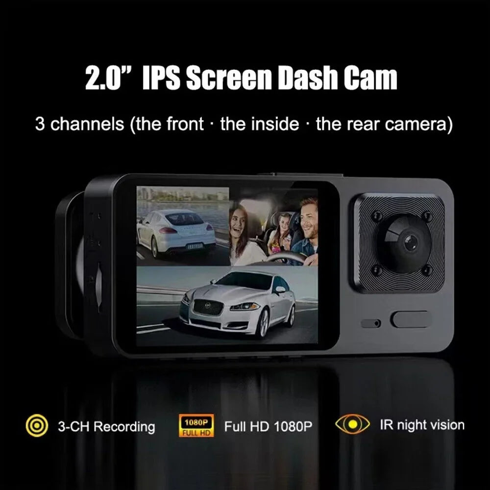 Paddsun Car Dual Lens Dash Camera Cam HD 1080P Front/Rear/Inside Video Recorder G-Sensor