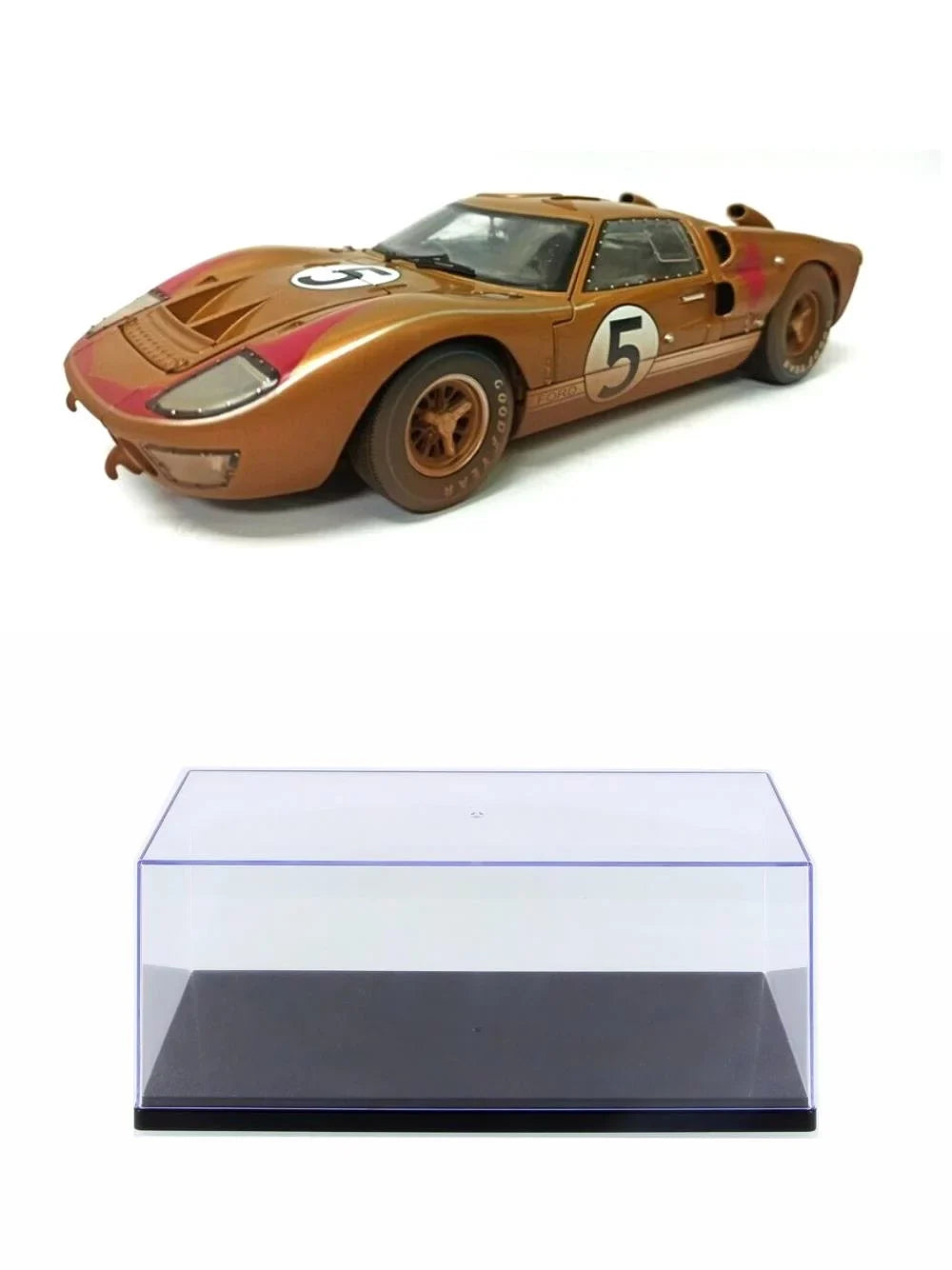 Diecast Car w/Display Case - 1966  GT-40 MK II #5 After Race (Dirty Version), Gold - Shelby Collectibles SC430G - 1/18 scale Diecast Model Toy Car