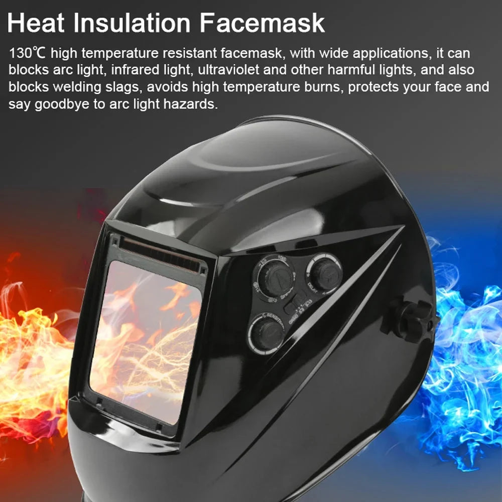 Yabuy Solar Charging Automatic Dimming Welding Large View True Color Welding Facemask 130℃ High Temperature immune Auto Darkening Facemask for Arc Welding Grinding Cutting
