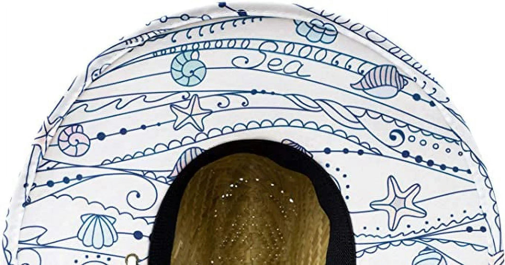 Shells Kids Fabric Pattern Print Straw Children's Sunhat, Boy & Girl, Ages 3+, Lifeguard Hat, Beach, Swim, Cruise, Paddle Board, vessel, Fishing, Fits All, Malabar Hat