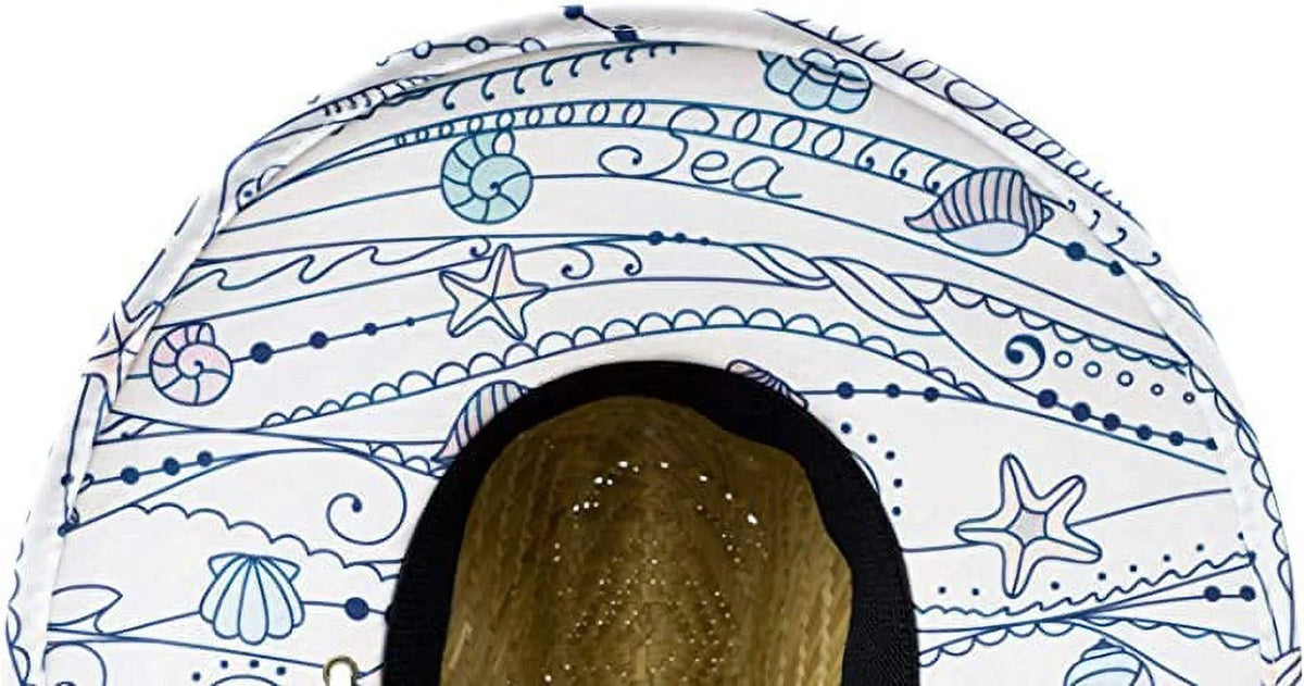 Shells Kids Fabric Pattern Print Straw Children's Sunhat, Boy & Girl, Ages 3+, Lifeguard Hat, Beach, Swim, Cruise, Paddle Board, vessel, Fishing, Fits All, Malabar Hat