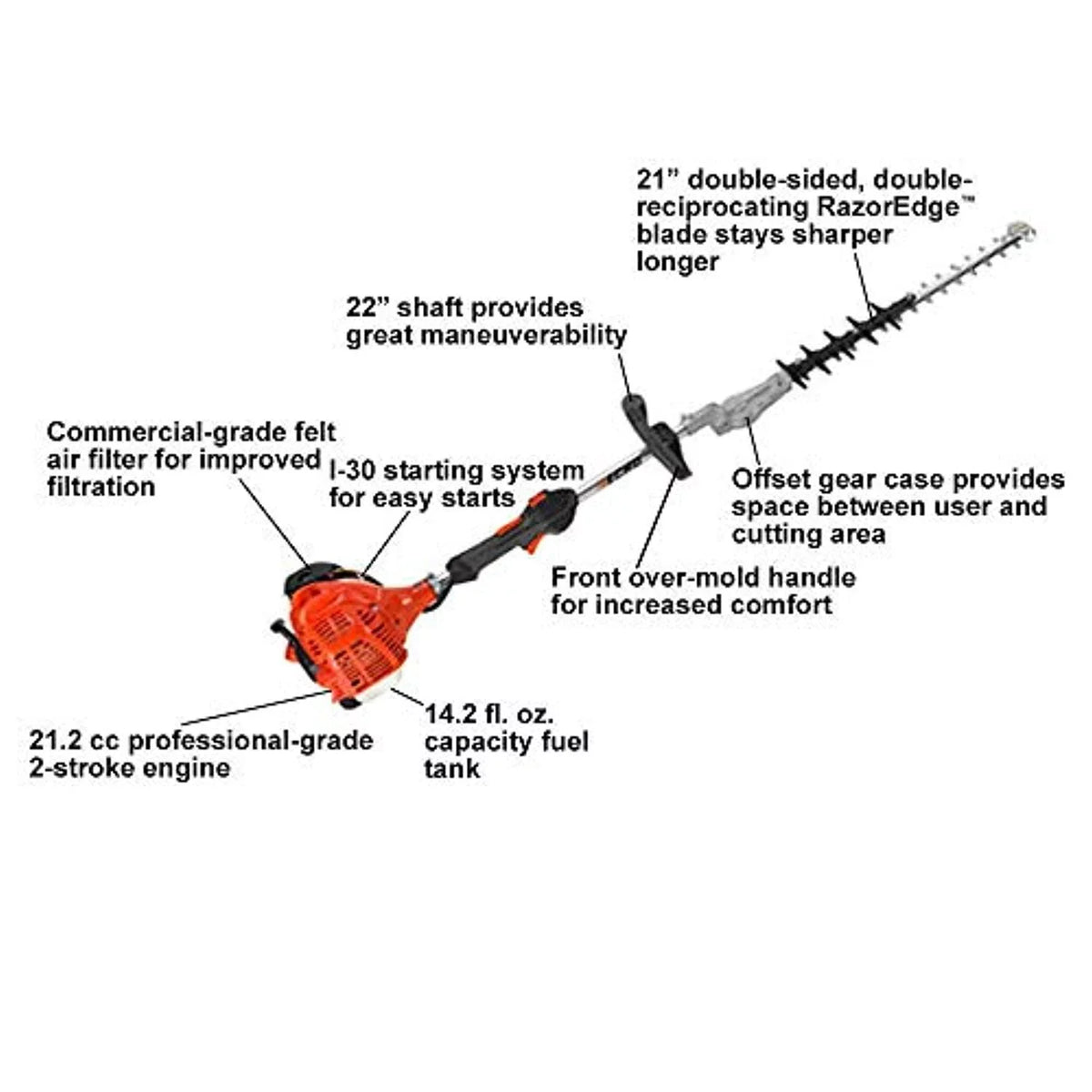 2 Stroke Durable Gas Double Sided Shaft Hedge Clipper. Echo SHC-225S 21.2cc 21in