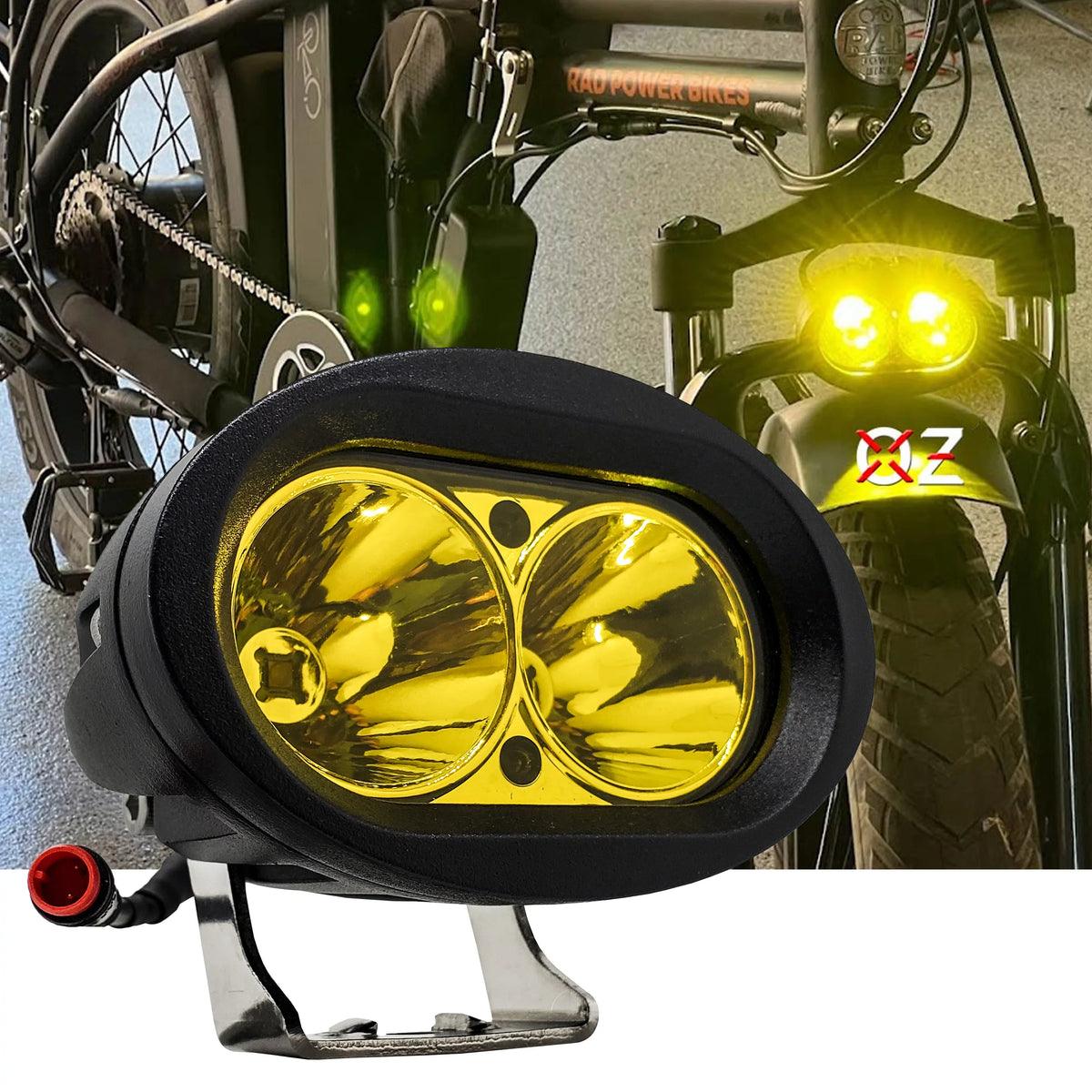 OZ-USA E-bike High Output LED Headlight Neon Yellow appropriate with Vamoose Mammoth Rad Power Bikes RadMini RadRover RadExpand RadRunner