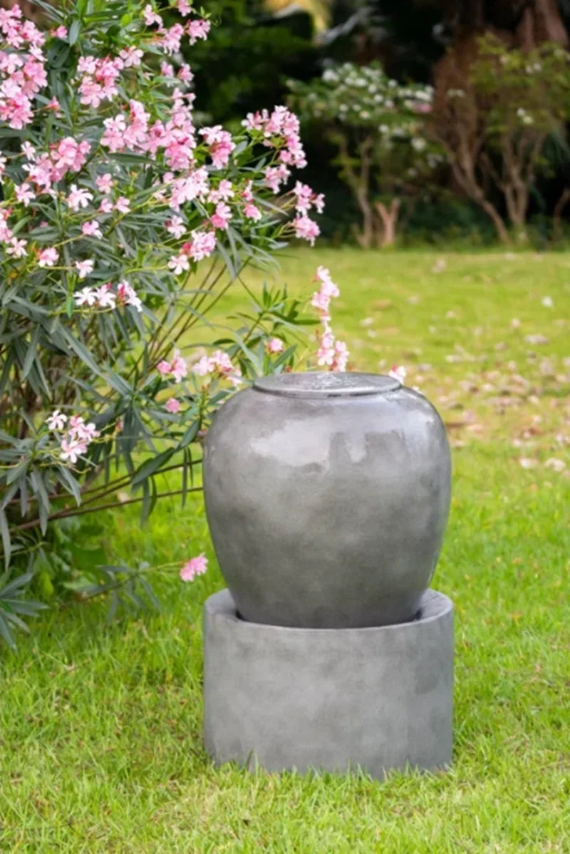 19.5x19.5x32.5" Heavy Outdoor Cement Fountain Antique Gray, Cute Unique Urn Design aqua feature For Home Garden, Lawn, Deck & Patio