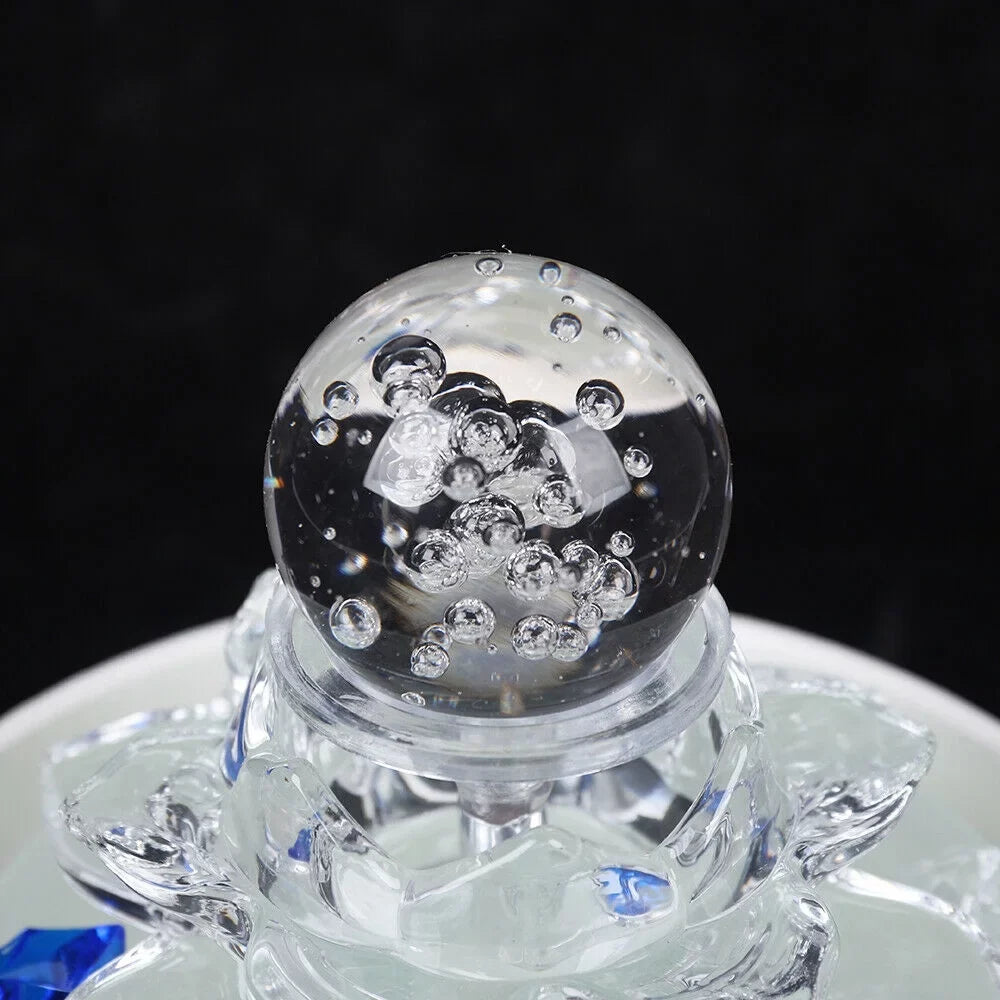 Desktop moisture Fountain, Teahouse Desktop White Crystal Lotus Fountain Ornament Flowing liquid Decor Office Waterfall Tabletop Fountain