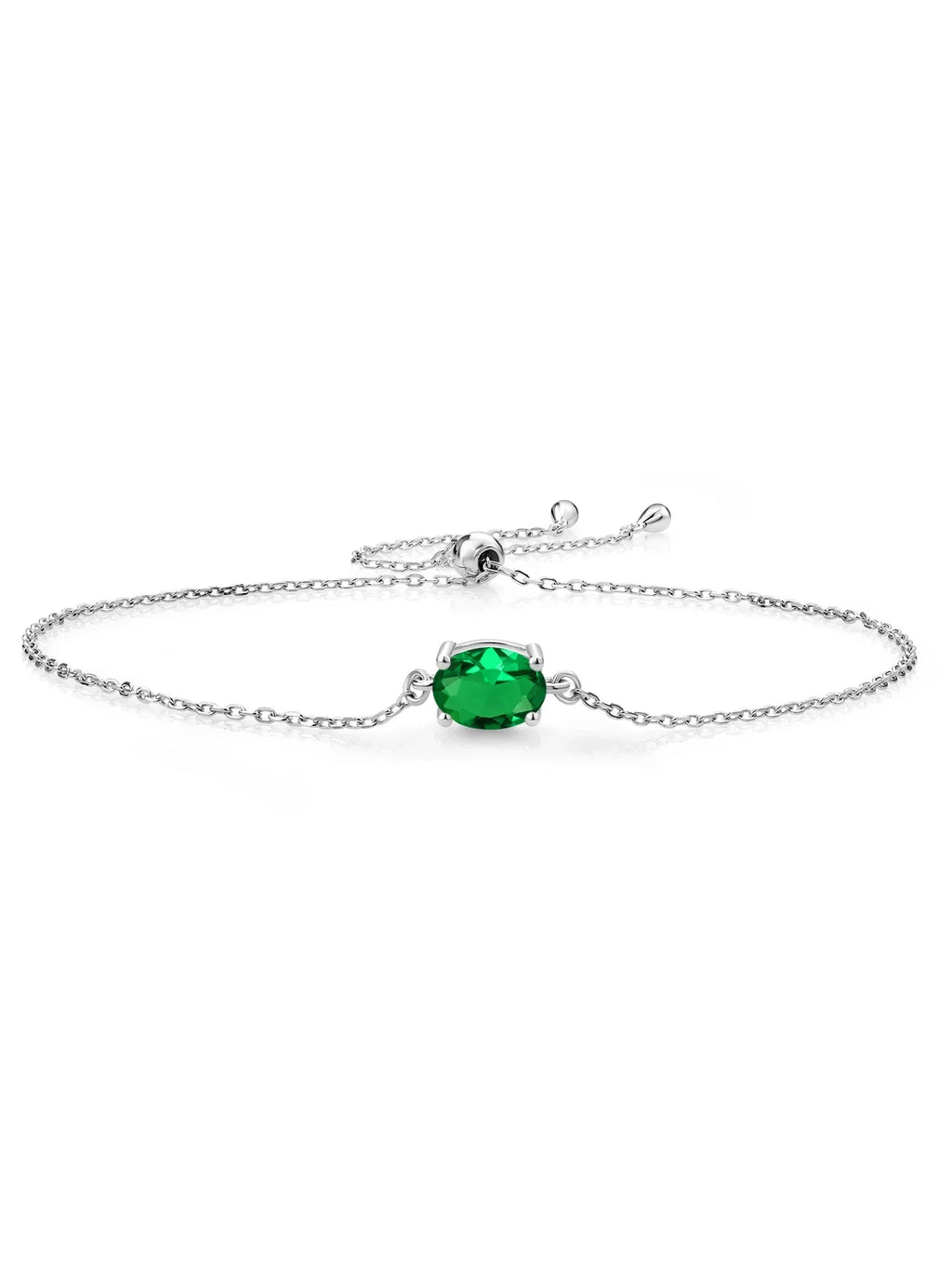 Gem Stone King 925 Sterling Silver Green Nano Emerald Solitaire Bracelet For Women (0.75 Cttw, Oval 8X6MM, Gemstone May Birthstone, Fully Adjustable Up to 9 inch)