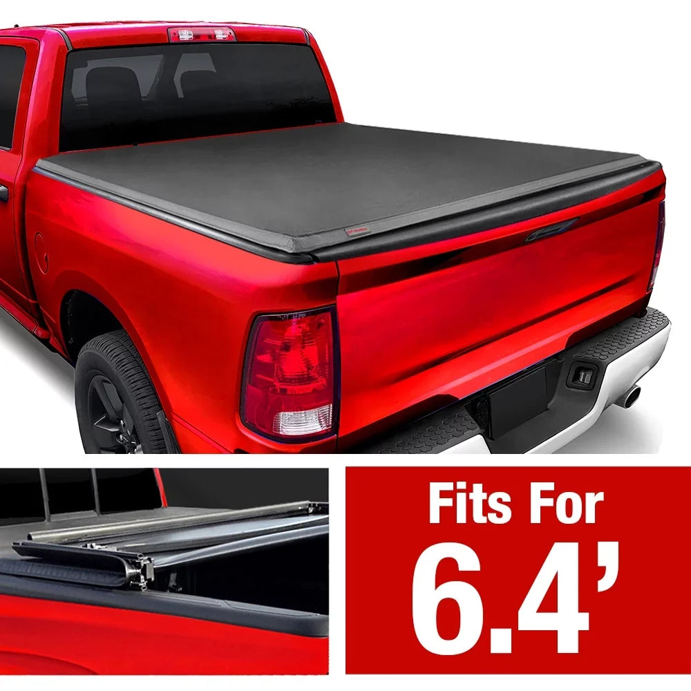 MaxMate Soft Quad-fold Truck Bed Tonneau shield appropriate with 2019-2024 Ram 1500 New Body (NOT FIT 19-23 Classic) | 6'4" (76") Bed | TCD484045