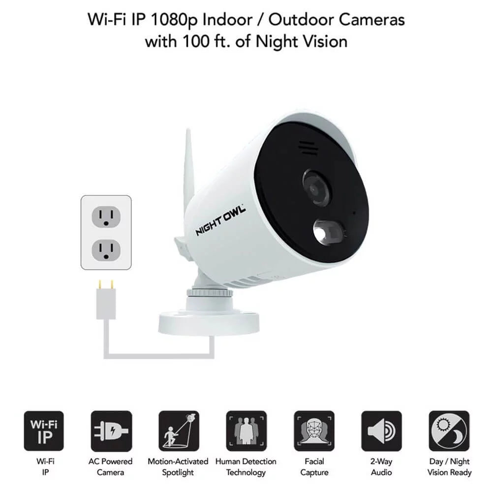 Restored Premium Night Owl 10 Channel 1080p Smart Security System with 1TB Hard Drive and 4 1080p WiFi IP Spotlight Cameras Factory (Refurbished)