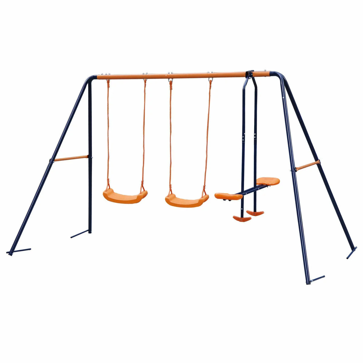 ZENSTYLE Double Metal Swing Set W/ 2 Saucer Swing Seats, 1 Seesaw for Outdoor, Backyard - Kids Toddler Toy, All elements immune
