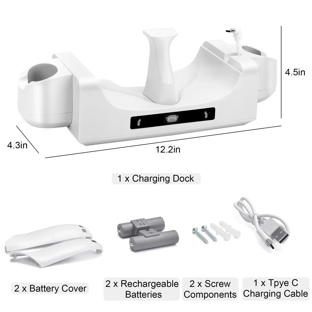 EEEkit Charging Station Fit for Oculus/Meta Quest 3 Headset and Controller, Dual-use Charging Stand with 2 Rechargeable Batteries, Battery wrap, Wall Mount Charging Dock