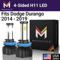 Mega Racer Dodge Durango 4 Sided H11 H9 H8 LED Headlight Bulbs 6000K Diamond White 12V 60W 10000LM Dodge Durango 2014 2015 2016 2017 2018 2019 13 14 15 16 17 18 19 Fog Light Automotive Replacement
