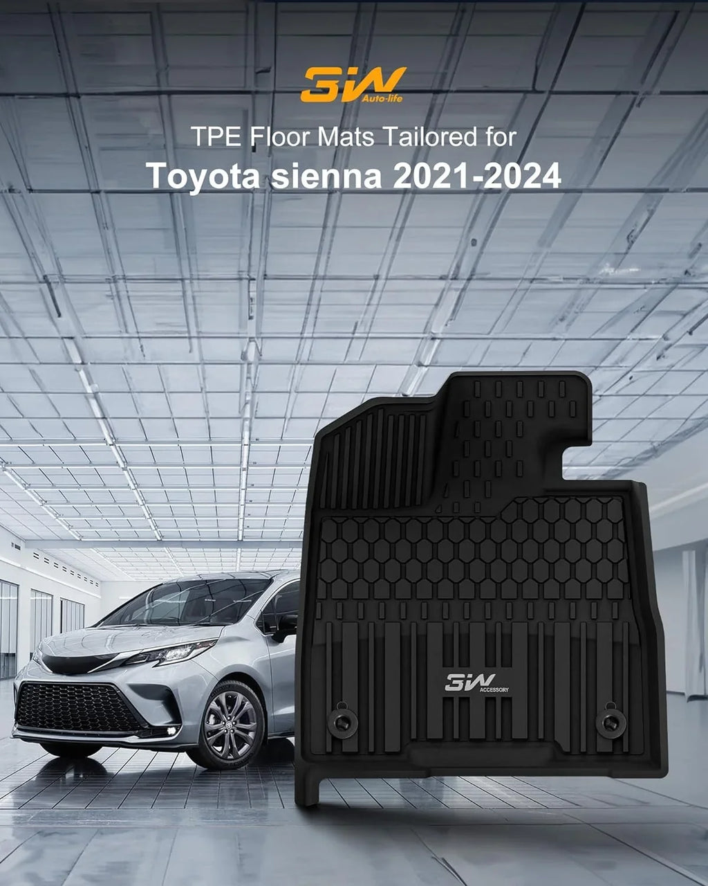 3W Floor Mats for 2021-2024  Sienna 7 Seat Car Floor Liner fit Sienna 7 seat TPE All elements