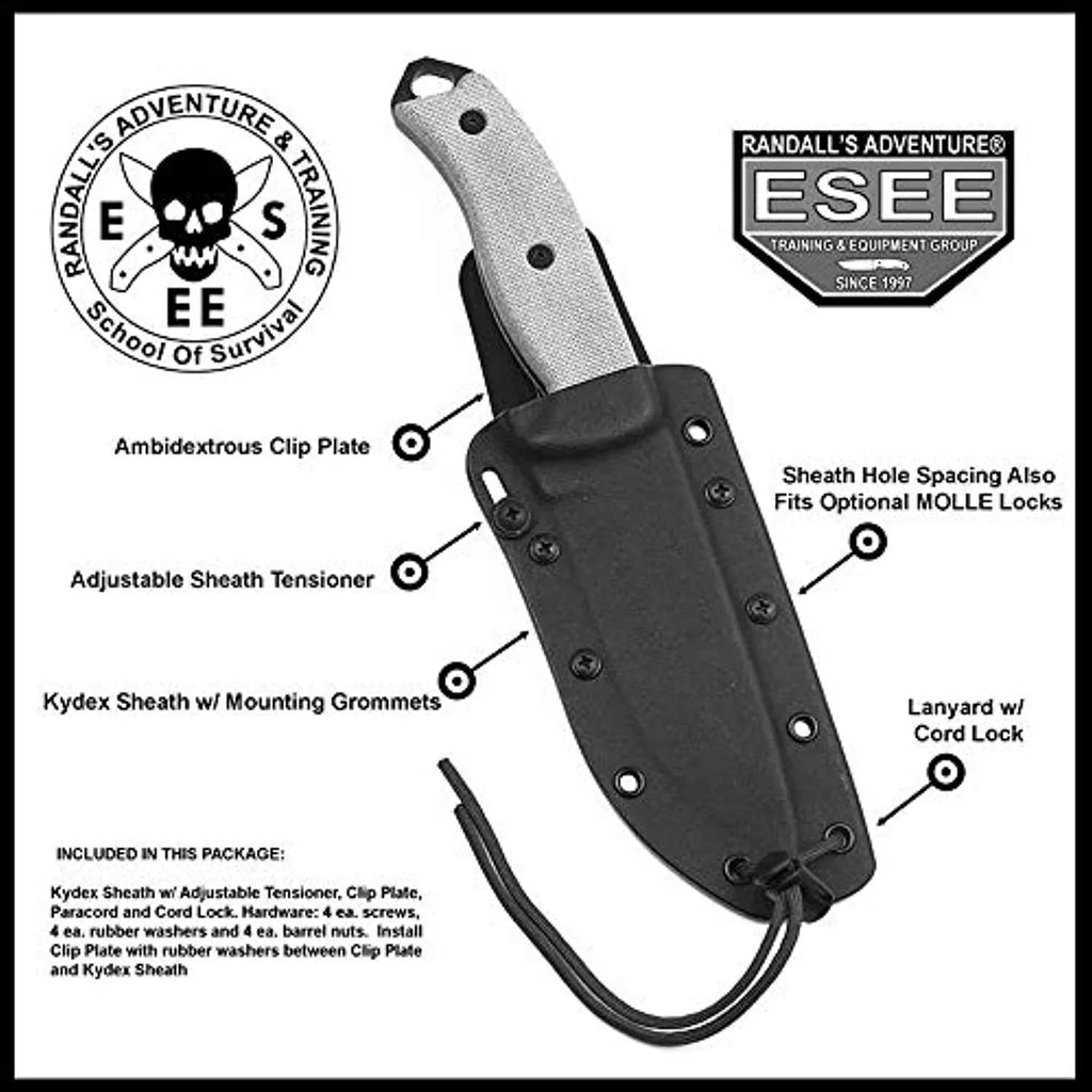 ESEE 5S-E Fixed Blade Knife Black Serrated 1095 Carbon Steel & Natural Micarta Knives
