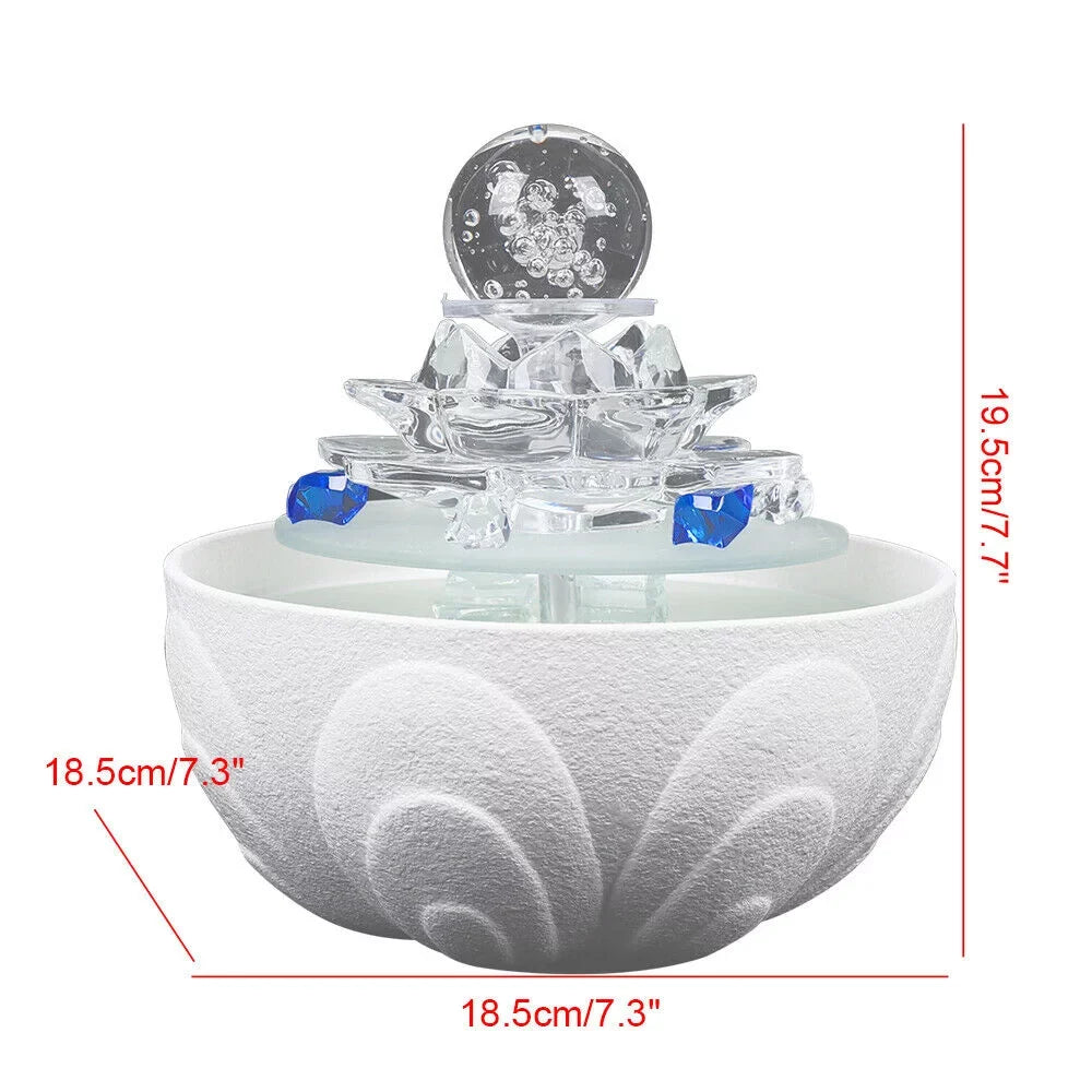 Desktop moisture Fountain, Teahouse Desktop White Crystal Lotus Fountain Ornament Flowing liquid Decor Office Waterfall Tabletop Fountain