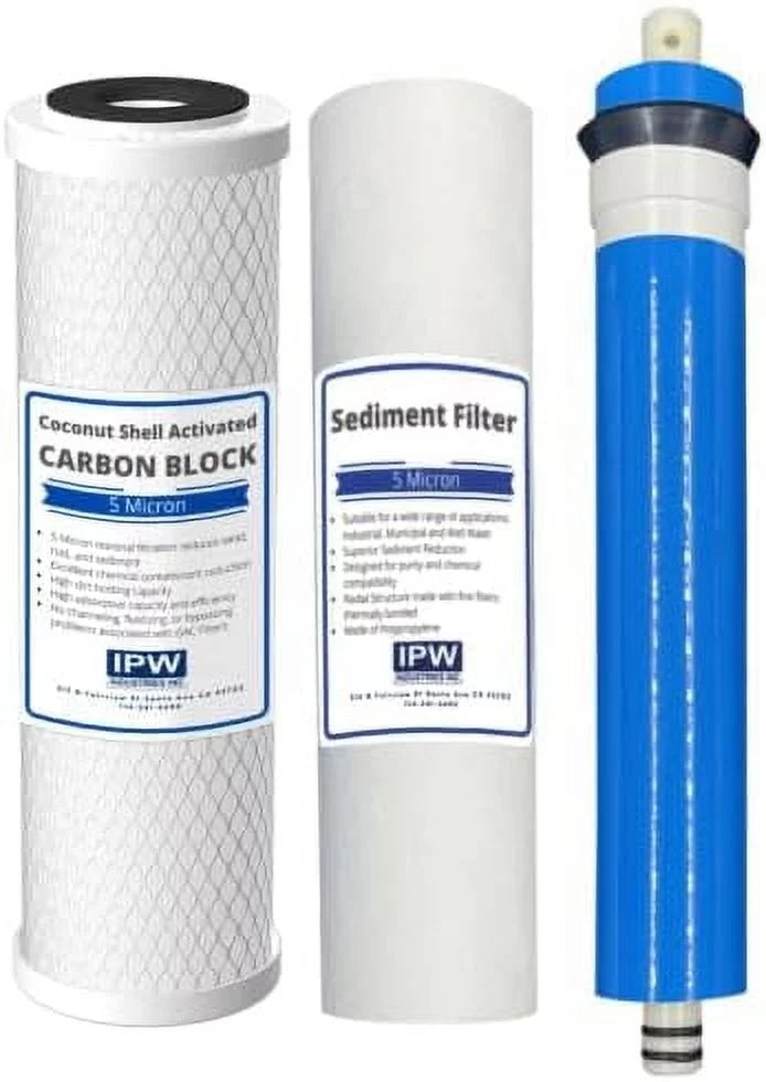 Hydro Logic RO100 suitable Three Filter Pack - 100 GPD RO Membrane, Carbon, Sediment Filter For Hydrologic Systems By