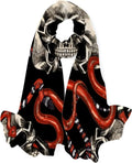 Hyjoy Skulls And Red Snakes Long Silk Neck Scarf Lightweight Shawl Wrap Scarves for Women Girls