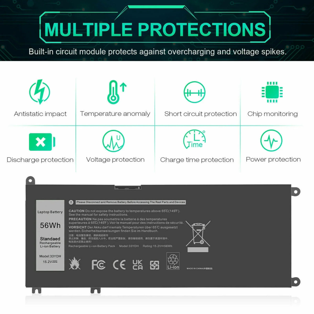 33YDH Laptop Battery For  Latitude 3380 3590 3580 3480 3490 W7NKD P30E001 US