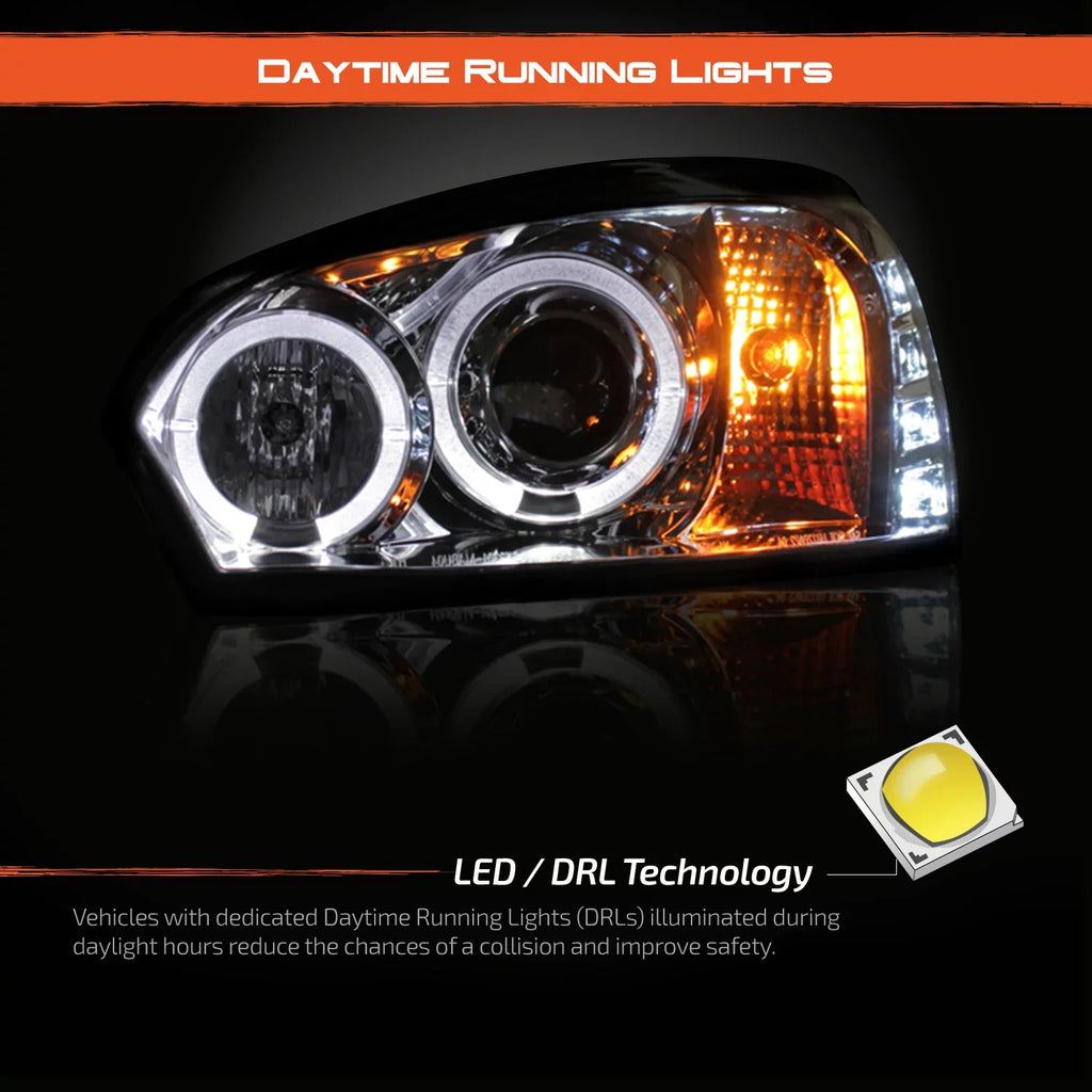 AKKON - For 2004-2007 Chevy Malibu LED Dual Halo DRL Projector Headlights Chrome Housing  w/ Turn Signal Lamps