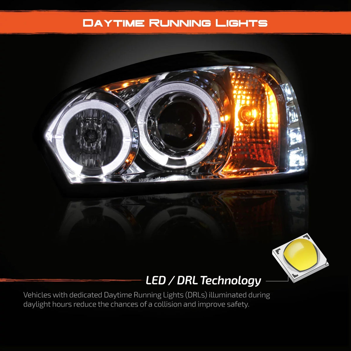 AKKON - For 2004-2007 Chevy Malibu LED Dual Halo DRL Projector Headlights Chrome Housing  w/ Turn Signal Lamps