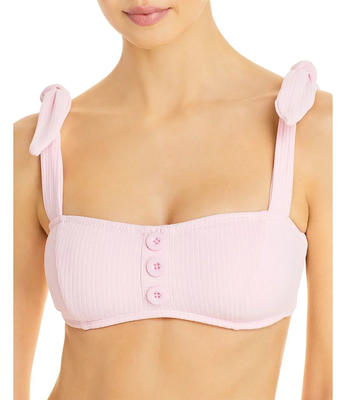 Shoshanna Ribbed Tie Strap Bikini Top, Pink, C