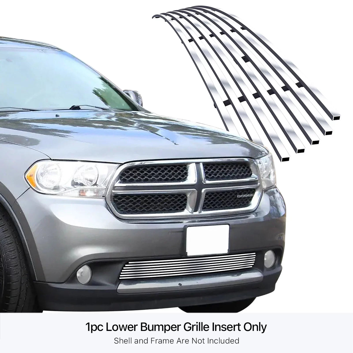 APS Premium Stainless Steel Silver 8x6 Horizontal Billet Grille suitable with Dodge Durango 2011-2013 Lower Bumper N19-C96866D