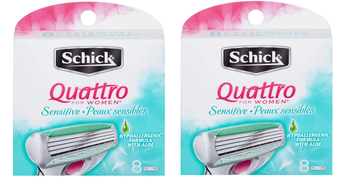 Schick Quattro for Women Sensitive Hypo Allergenic Aloe Refill Blade Cartridges, 8 Count (Pack of 2)