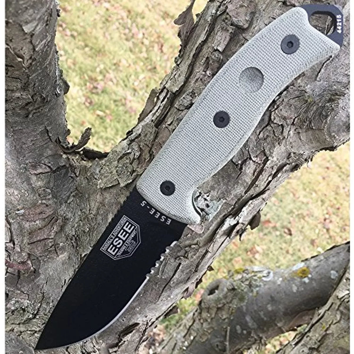 ESEE 5S-E Fixed Blade Knife Black Serrated 1095 Carbon Steel & Natural Micarta Knives
