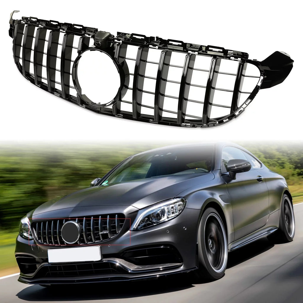 Kojem Front Bumper Grille for 2015 2016 2017 2018 Mercedes Benz W205 C63 AMG S Black Painted for Both with Or without Camera Model shield