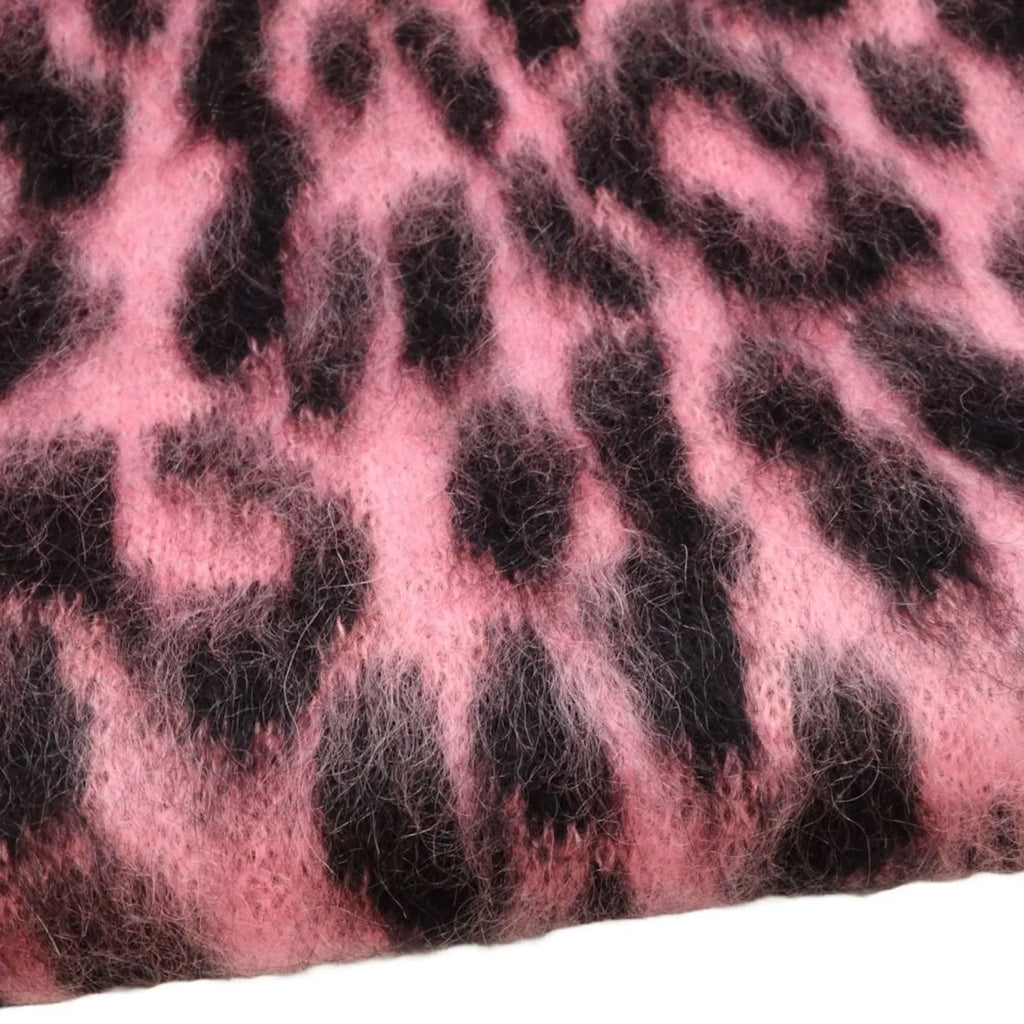 Pre-Owned CELINE Shawl Scarf Leopard Print Mohair x Nylon Pink Black 180357 (Good)