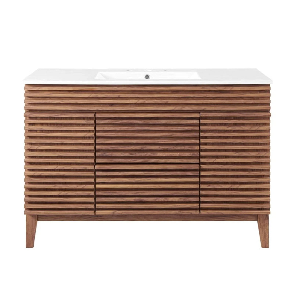 Modway Render 48" Modern Plastic Single Sink Bathroom Vanity in Walnut/White