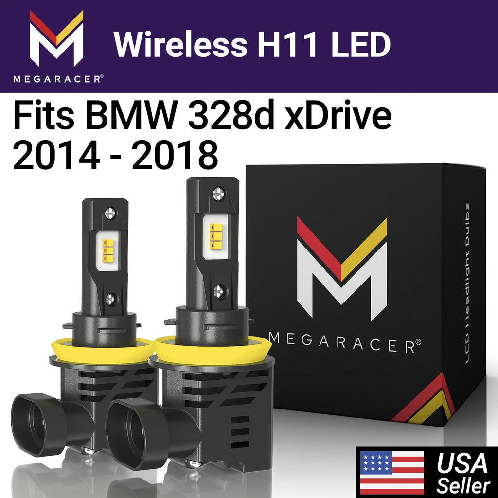 Mega Racer  328d xDrive Wireless H11 H8 H9 H16 LED Headlight Bulbs 6500K Cool White 12V 50W 12000LM  328d xDrive 2014 2015 2016 2017 2018 14 15 16 17 18 Fog Light Automotive Replacement