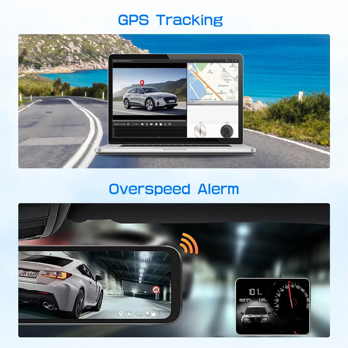 JOMISE 11" Rear View Mirror Camera Dash Cam 4K Front and Rear Split Screen GPS 32G Card 24H Parking Monitor