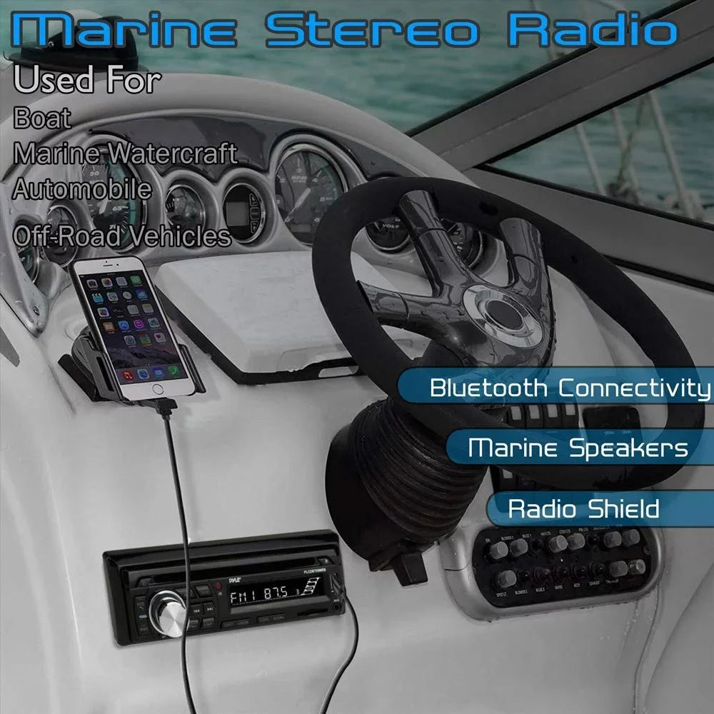 PYLE PLCDBT95MRB - Wireless Bluetooth Marine Audio Stereo - Kit w/Single DIN Universal Size Radio Receiver, Hands-Free Calling, 6.5" Waterproof Speakers, CD Player, MP3/USB/SD Readers & AM/FM Radio