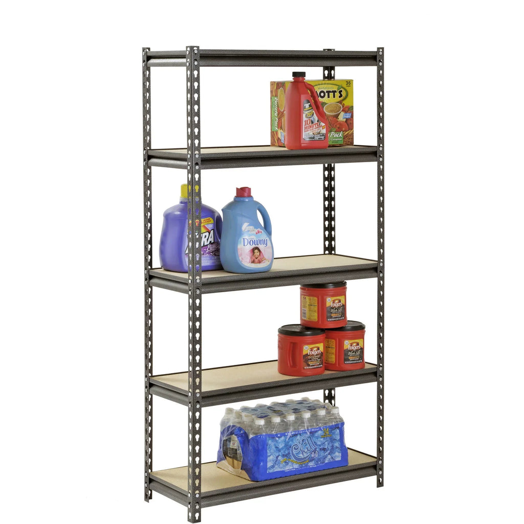 Capacity per Shelf; Silver. Muscle Rack 30"W x 12"D x 60"H 5-Shelf Steel Freestanding Shelves, 500 lbs