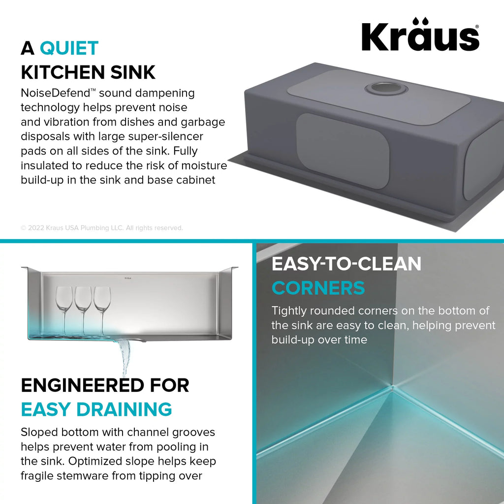 Drop-In / Undermount Workstation16 Gauge Stainless Steel Single Bowl Kitchen Sink with Accessories. Kraus Kore 33 in