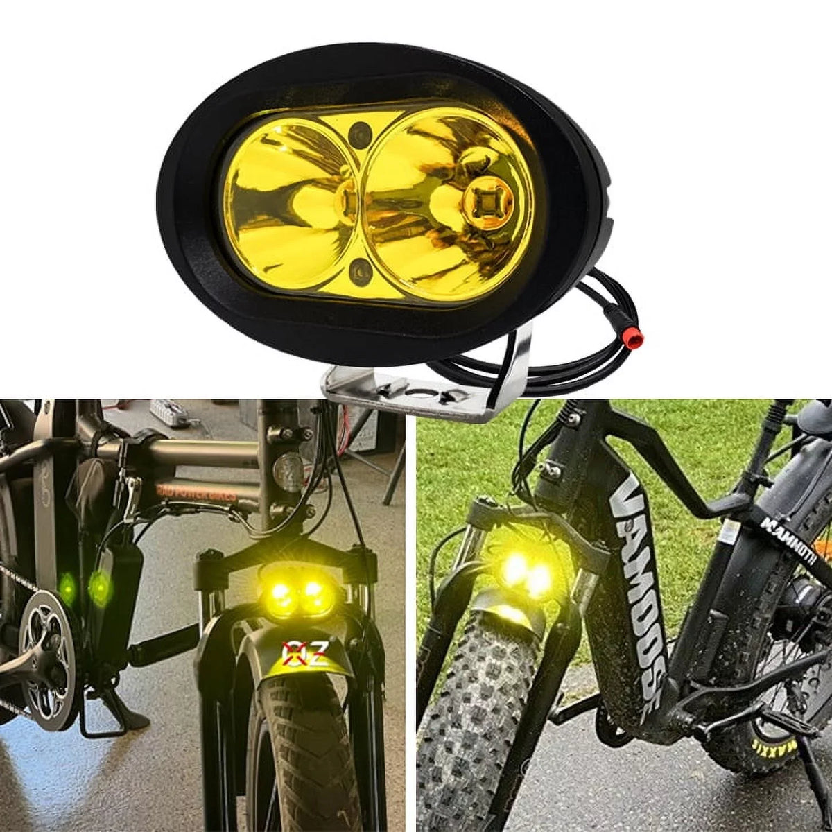 OZ-USA E-bike High Output LED Headlight Neon Yellow appropriate with Vamoose Mammoth Rad Power Bikes RadMini RadRover RadExpand RadRunner