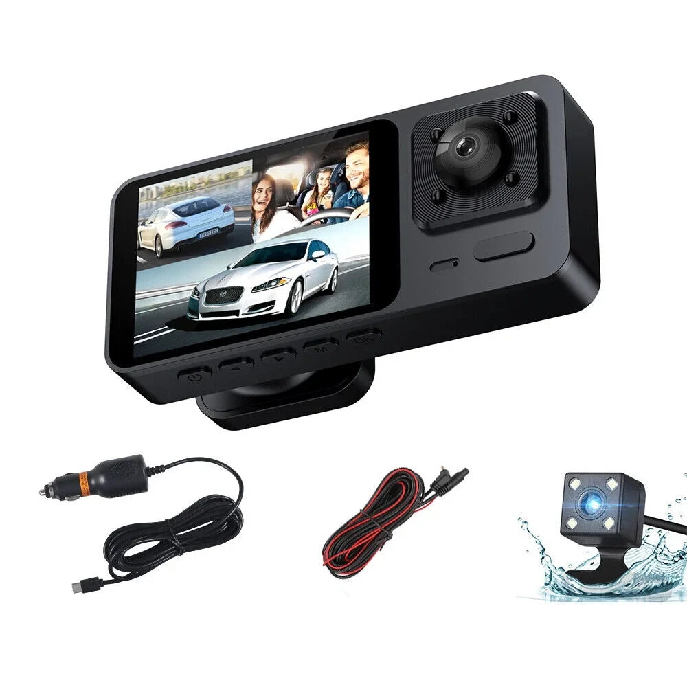 Paddsun Car Dual Lens Dash Camera Cam HD 1080P Front/Rear/Inside Video Recorder G-Sensor