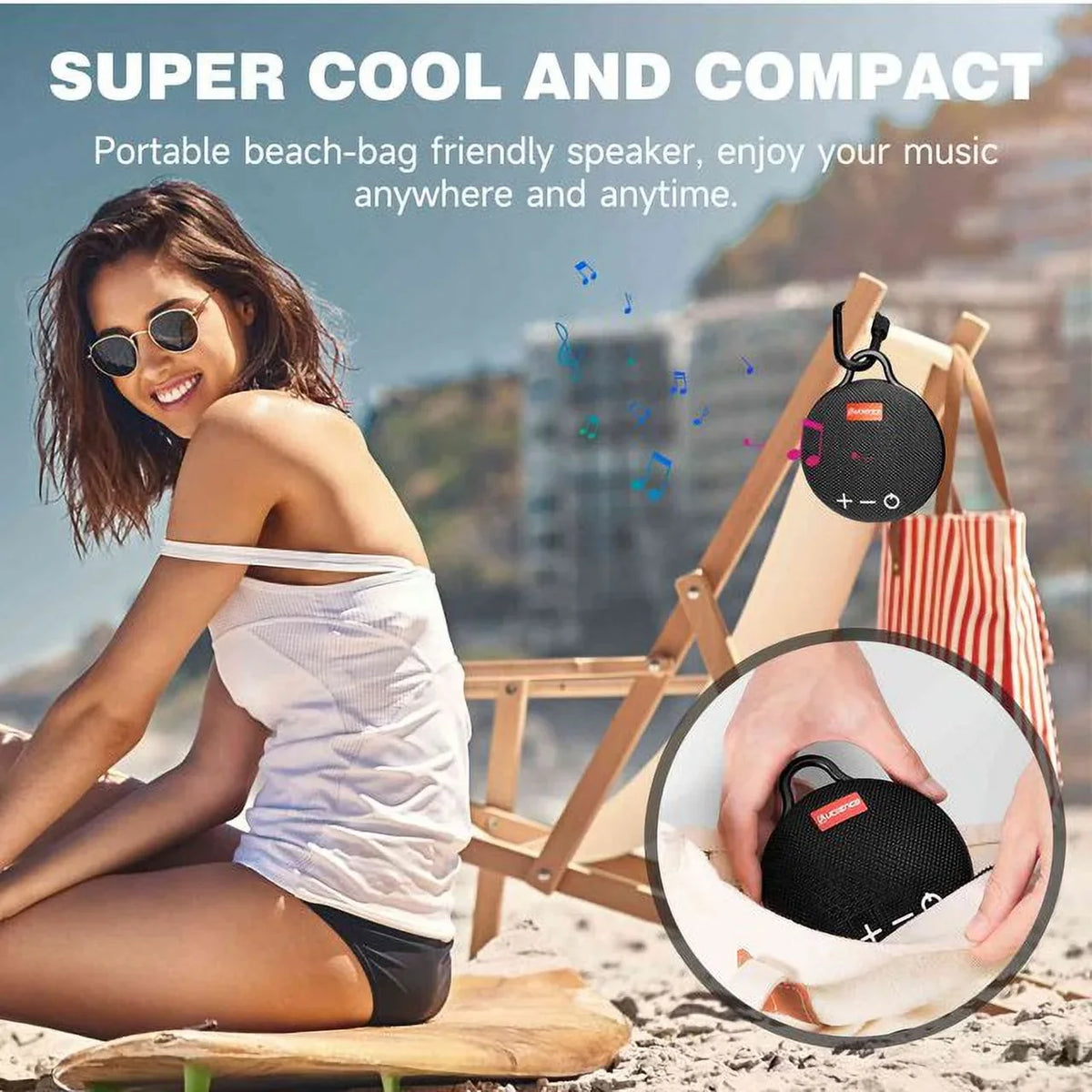 UrbanX Bluetooth 5.0 Speaker with Clip, 20H Playtime, Compact Speaker with Big Sound, Punchy Bass, Wireless IPX7 Waterproof Speaker for  Tab P11 Gen 2 & Beach, Pool, ship, Biking Black 2 Pack