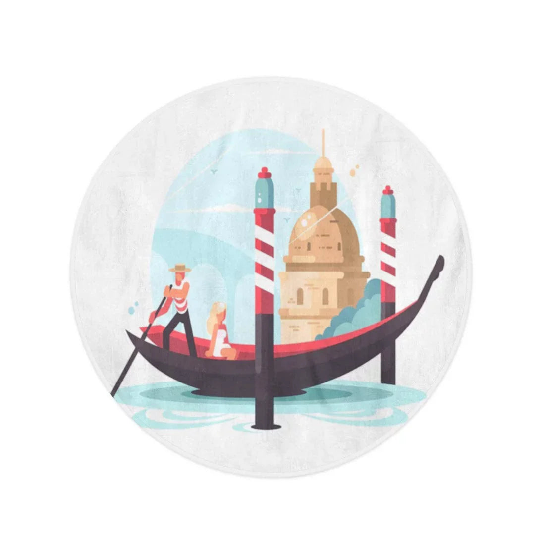 KDAGR 60 inch Round Beach Towel Blanket Venice Gondolier Transports Woman in Gondola Flat Italy ship Travel Circle Circular Towels Mat Tapestry Beach Throw